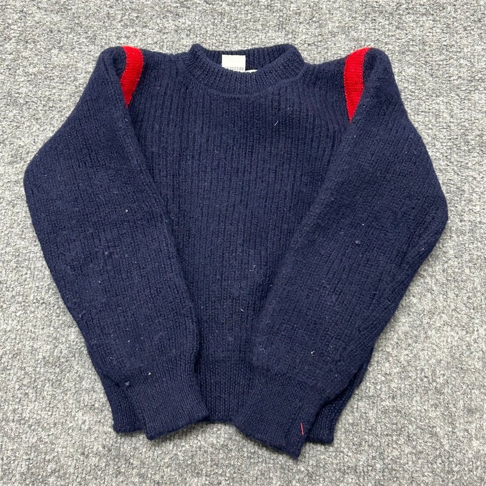 Claire Lacoste Creations Sweater Womens Size M Navy Blue Wool Hand Knit Vintage